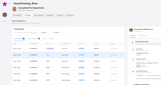 Onsite Fire Billing claim manager preview