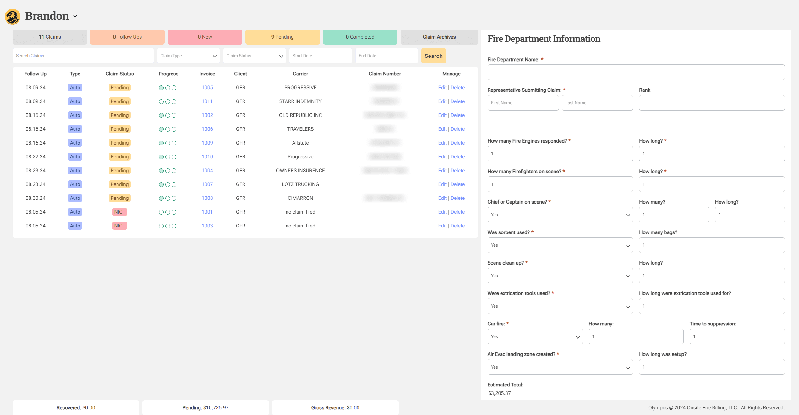 Onsite beta claim manager and incident form